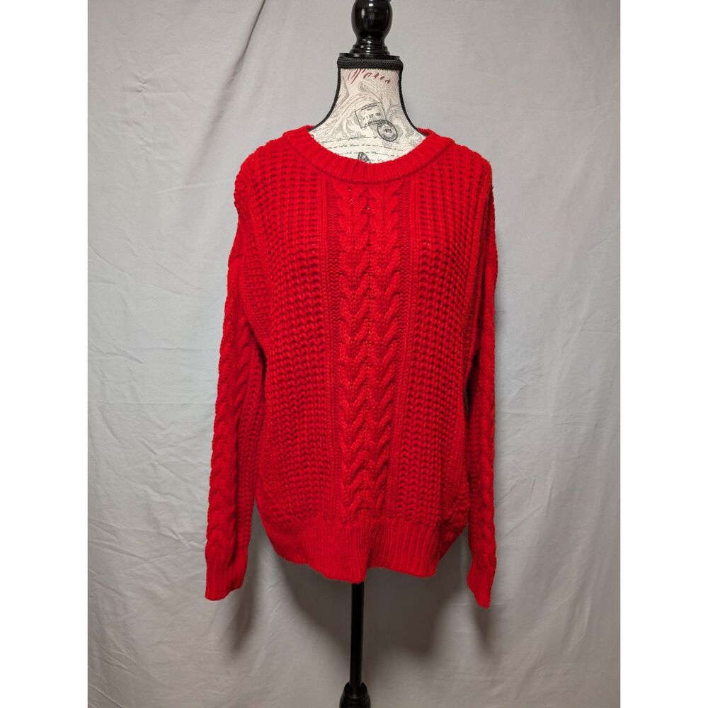Between Me & You Bold Red Chunky Textured Cable Knit Sweater Cozy Women's‎ Large
